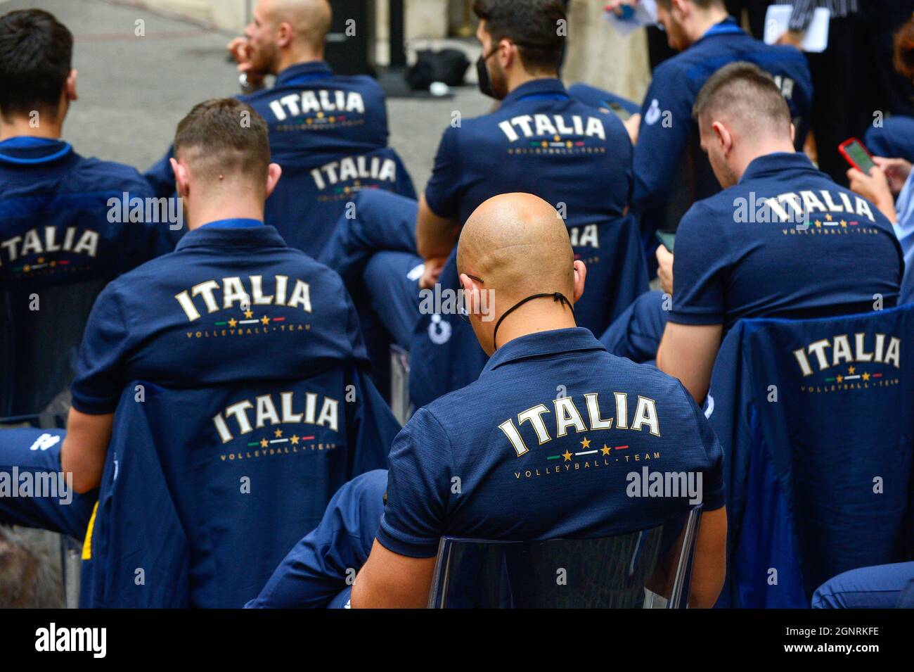 Roma, Italia. 27 settembre 2021. Il Premier italiano riceve i campioni italiani di squadre nazionali di pallavolo maschile e femminile in Europa.Roma (Italia), 27 settembre 2021 Photo Pool Stefano Carofei Insidefoto Credit: Insidefoto srl/Alamy Live News Foto Stock