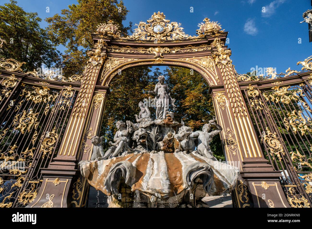 Place Stanislas, Brunnen der Amphitrite im goldenen Tor, Nancy, Lothringen, Frankreich, Europa Foto Stock