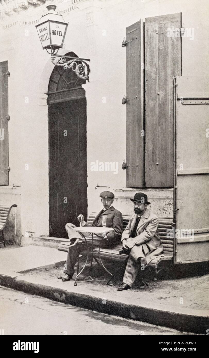 Henri Toulouse-Lautrec con il suo amico Paul Guibert nei primi anni del 1890. Henri Toulouse-Lautrec, 1864 - 1901, artista post-impressionista francese. Foto Stock