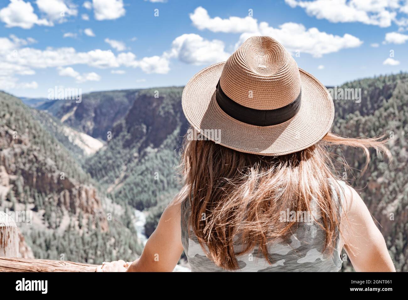 La donna che indossa un cappello gode della vista del Grand Canyon del  Parco Nazionale di Yellowstone Foto stock - Alamy