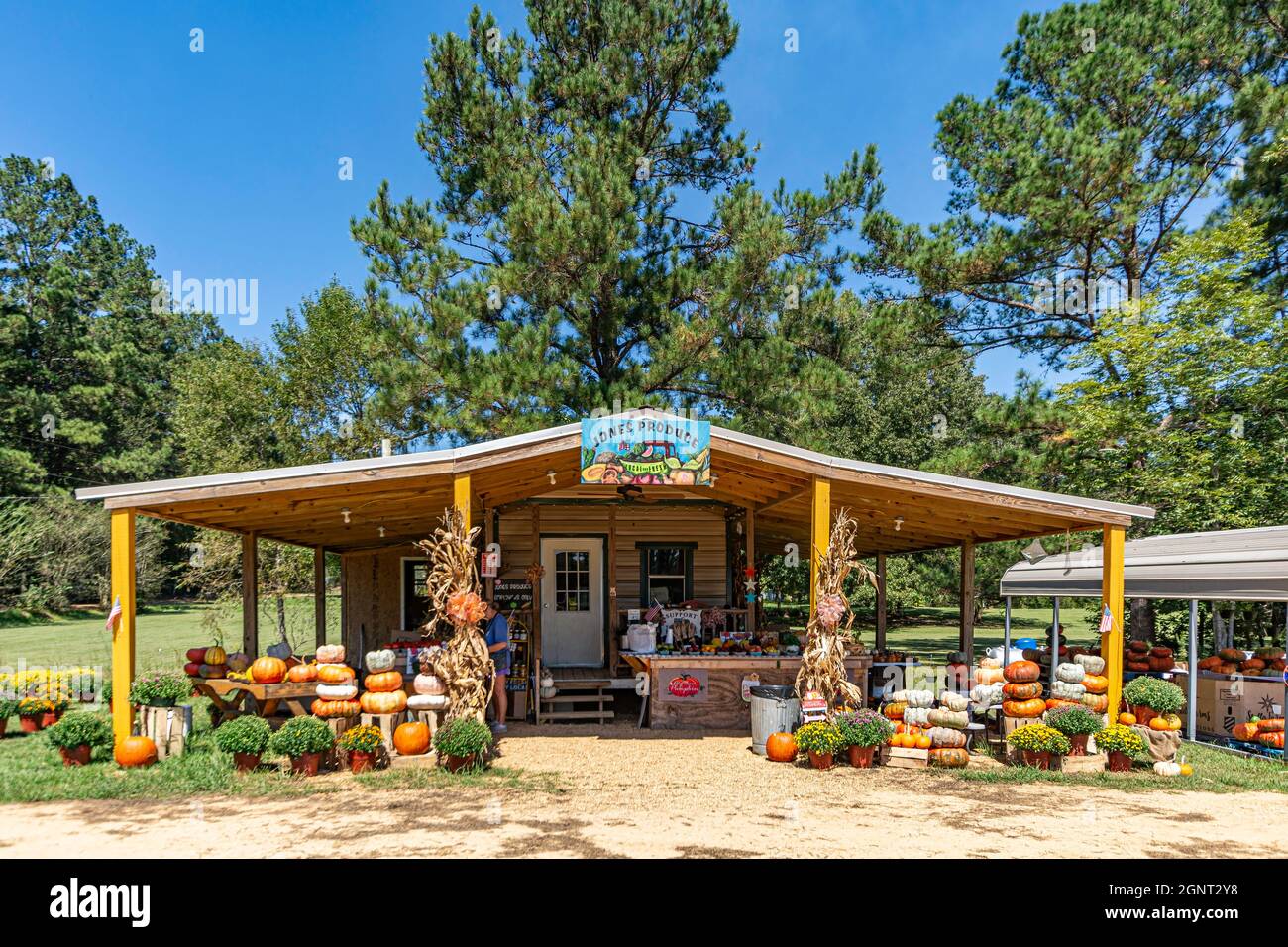 Georgiana, Alabama, USA - 24 settembre 2021: Jones produce stand stradale vicino all'Interstate a Georgiana decked fuori per l'autunno con molti tipi assortiti Foto Stock