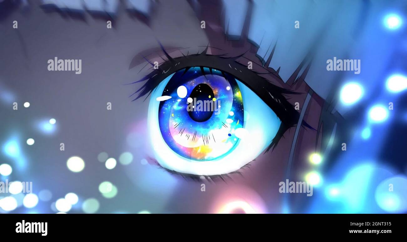 Illustrazione di un occhio blu del personaggio fumetto femminile Foto Stock