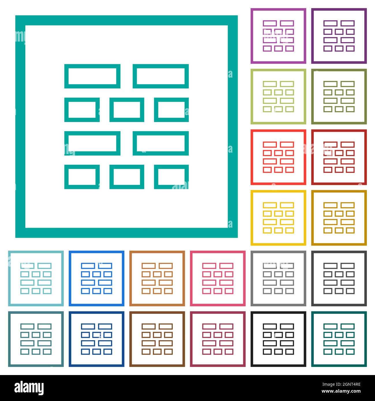 Le pareti in mattoni delimita icone a colori piatte con cornici quadranti su sfondo bianco Illustrazione Vettoriale