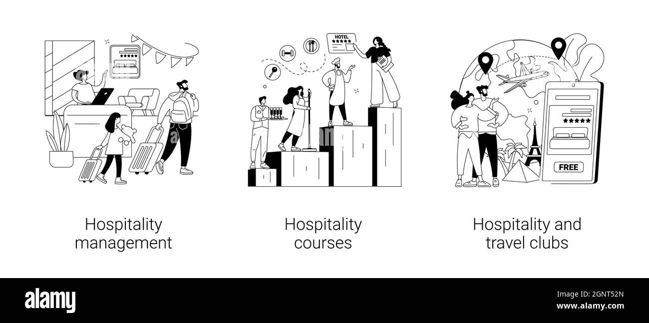 Illustrazioni vettoriali del concetto astratto dell'attività alberghiera. Illustrazione Vettoriale
