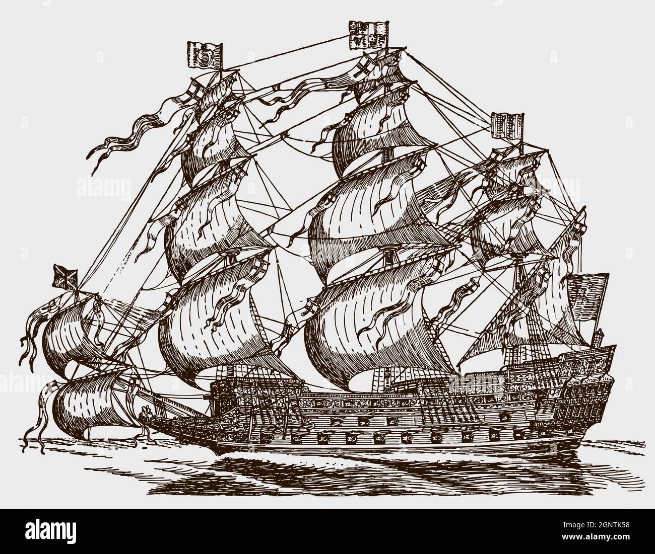 Sovrano dei mari, storica nave da guerra inglese del 17 ° secolo Illustrazione Vettoriale