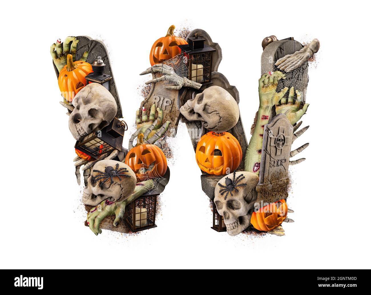 Lettera W fatta di varietà oggetti di Halloween Foto Stock