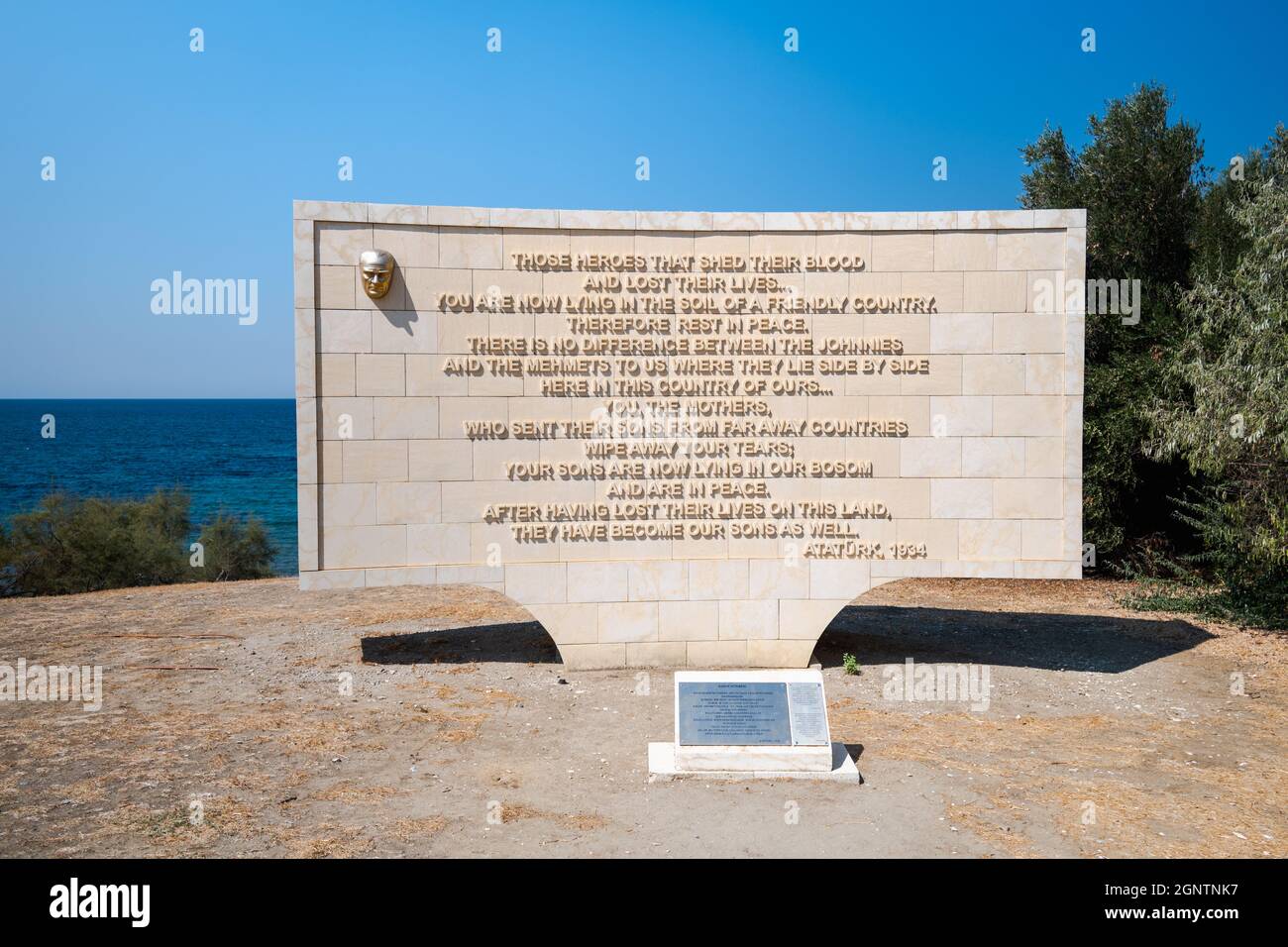 Canakkale, Turchia - Settembre 2021: Ataturk discorso monumento a ANZAC sede della prima Guerra Mondiale sbarco degli ANZAC sulla penisola di Gallipoli Foto Stock