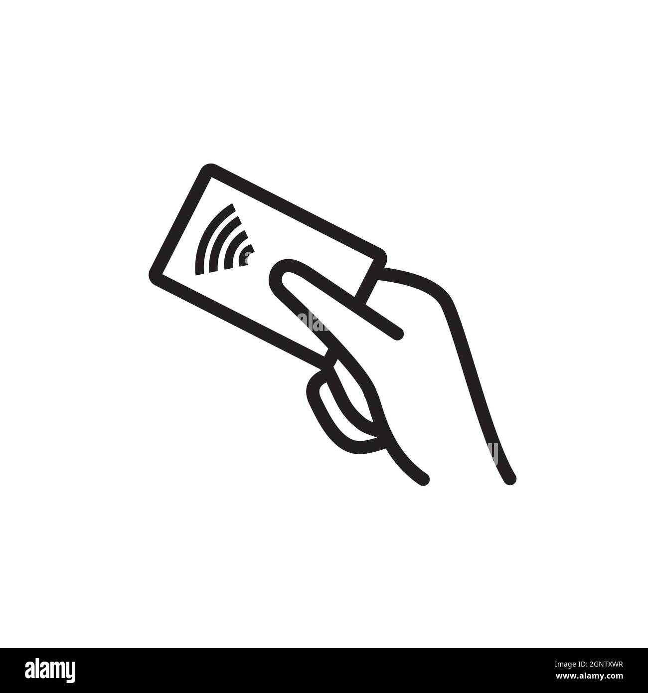 Icona di pagamento senza contatto. Simbolo del vettore di pagamento nfc wi-fi RFID. Icona di paga senza cahless della linea Illustrazione Vettoriale