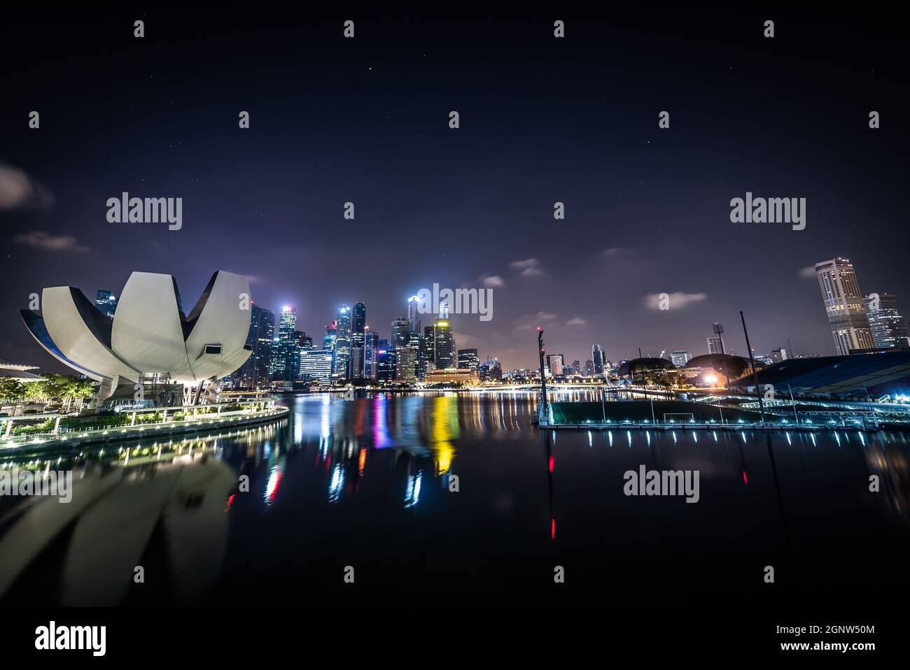 Singapore di Notte, Ubicazione Marina Bay Foto Stock