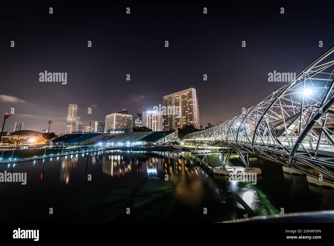 Singapore di Notte, Ubicazione Marina Bay Foto Stock