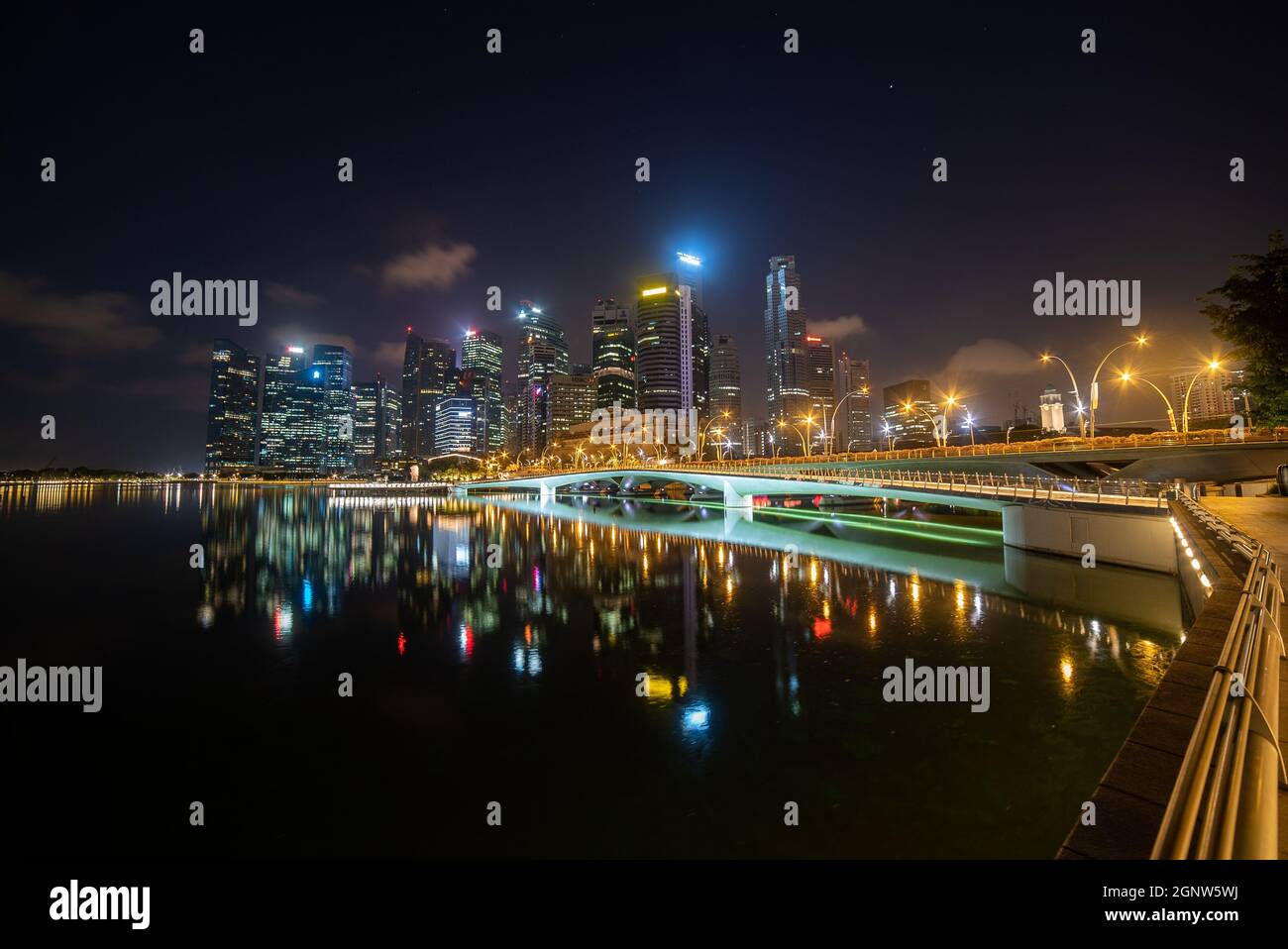 Singapore di Notte, Shot a Marina Bay Foto Stock