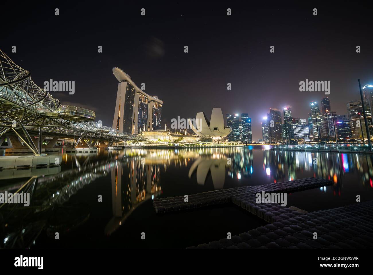 Singapore di Notte, Shot a Marina Bay Foto Stock