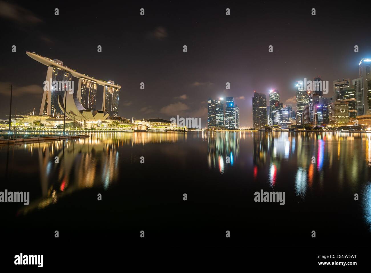 Singapore di Notte, Shot a Marina Bay Foto Stock