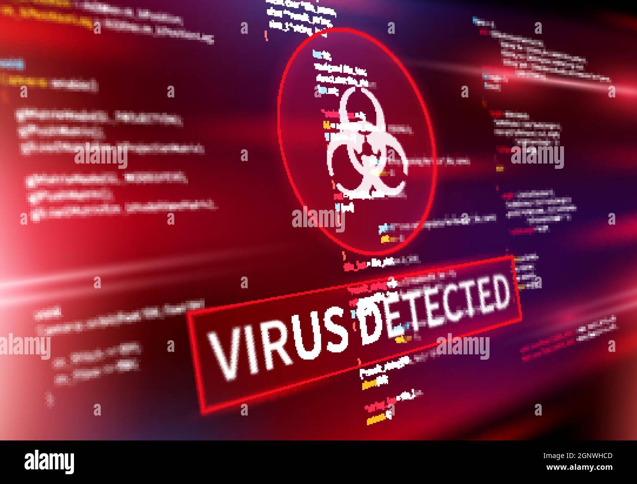 Virus rilevato messaggio di avviso sullo schermo del computer, vettore  internet cyber sicurezza background. Attacchi di hacking e rilevamento di  virus spyware o software antivirus digitale malware per la frode dei dati