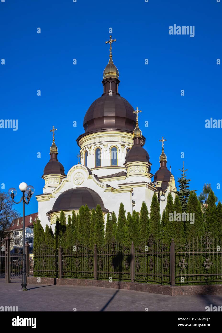 05.09.2021. Kropyvnytskyi, Ucraina. Cattedrale Chiesa dell'Annunciazione del Santissimo Theotokos a Kropyvnytskyi, Ucraina, su un soleggiato morni primaverile Foto Stock