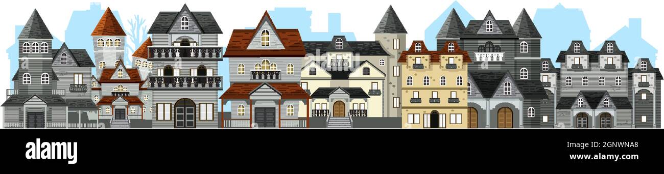 Città abbandonata con molti palazzi illustrazione Illustrazione Vettoriale