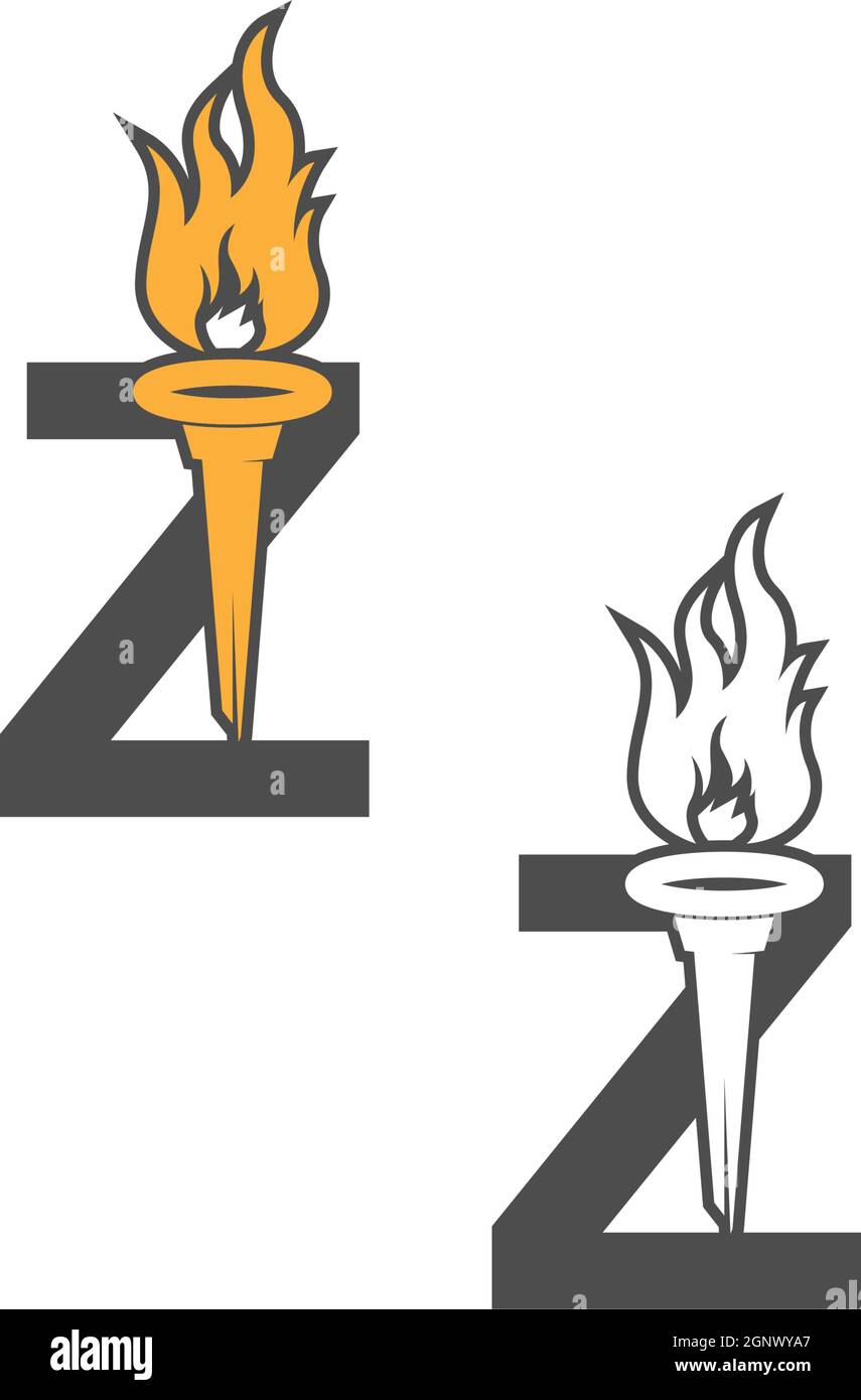 Il logo con l'icona lettera Z combinato con il design con l'icona della torcia Illustrazione Vettoriale