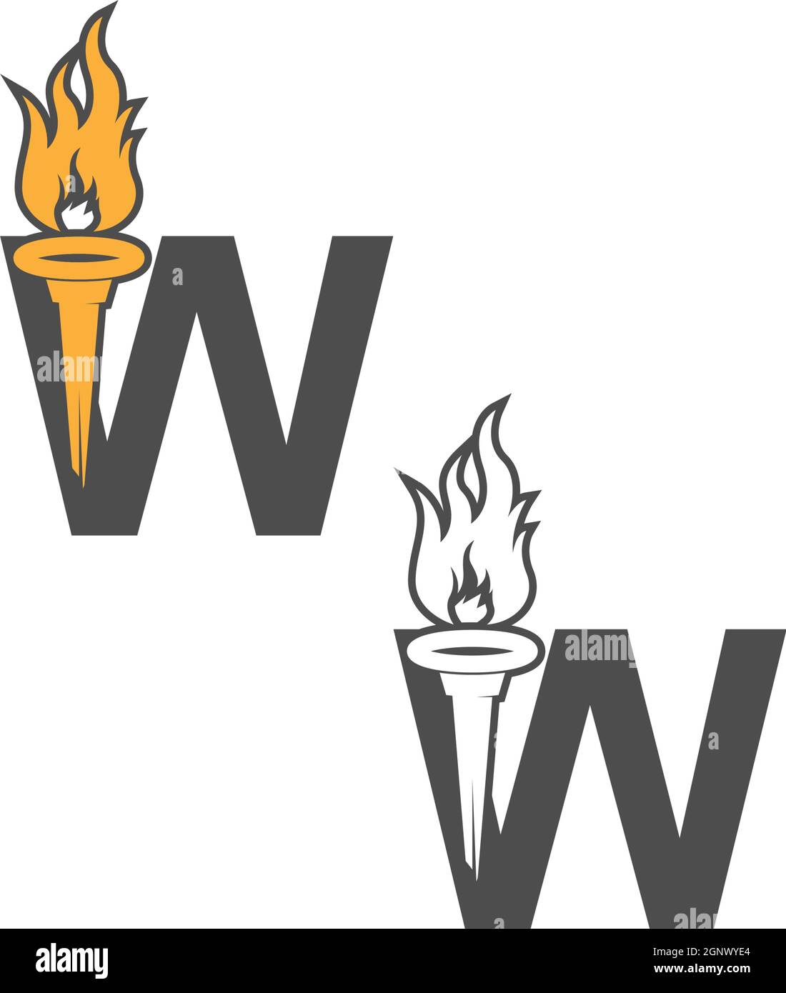 Logo con icona lettera W combinato con il design con icona della torcia Illustrazione Vettoriale