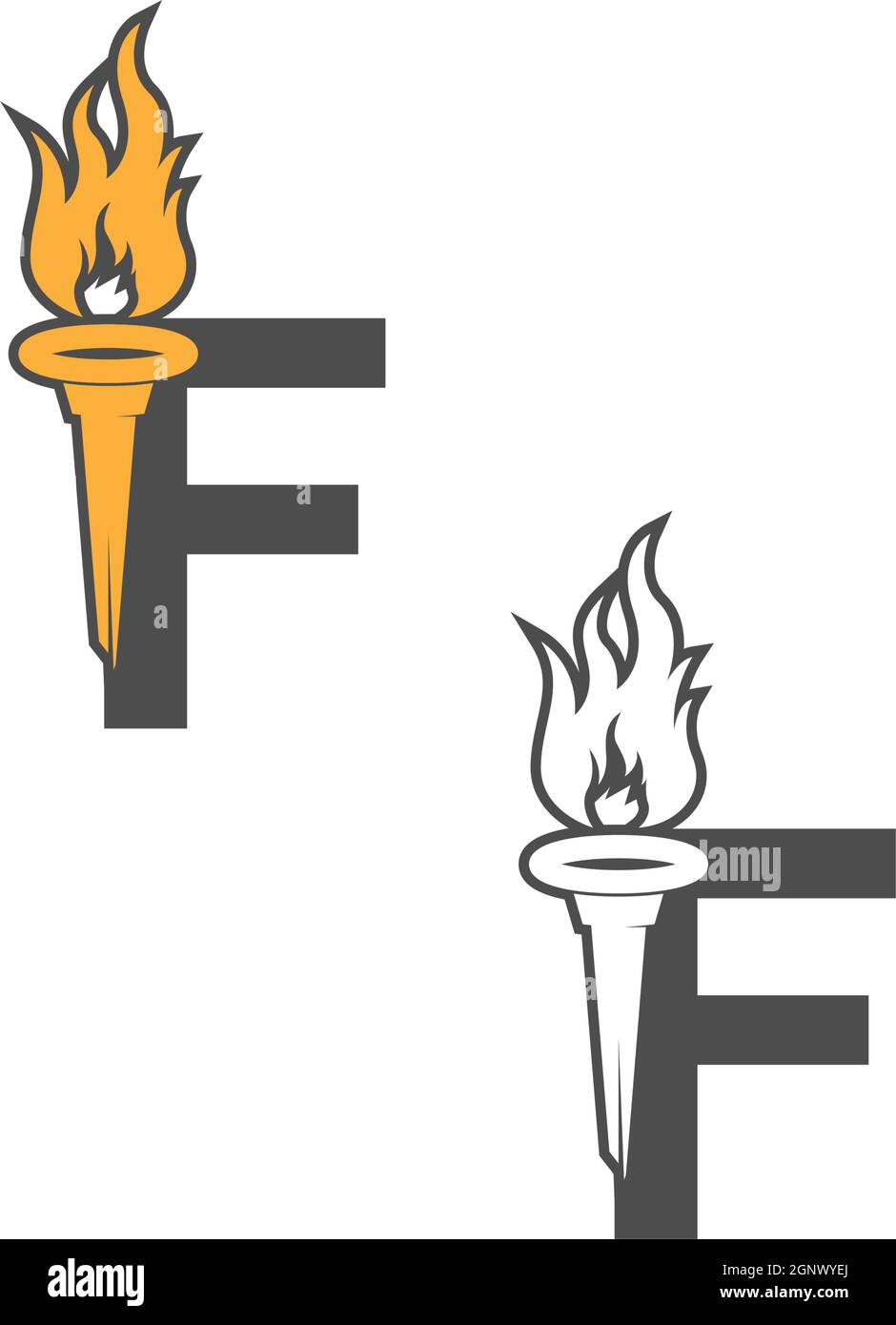 Il logo dell'icona lettera F combinato con il design dell'icona della torcia Illustrazione Vettoriale