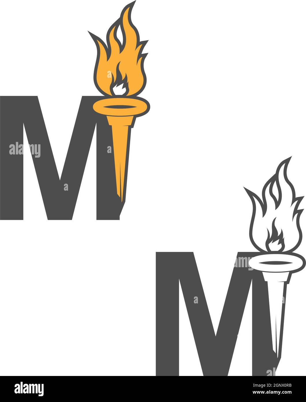 Logo con icona lettera M combinato con il design con icona della torcia Illustrazione Vettoriale