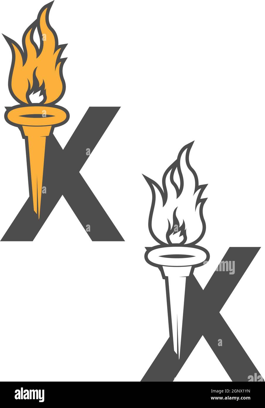 Logo con icona lettera X combinato con il design con icona torcia Illustrazione Vettoriale