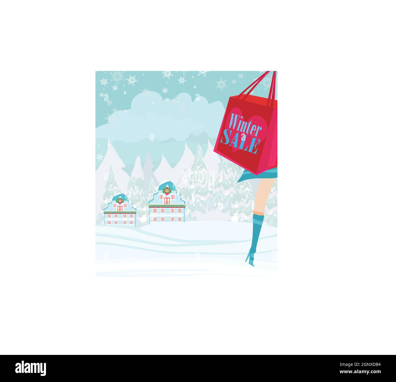 Shopping di Natale - inverno scheda di vendita Illustrazione Vettoriale