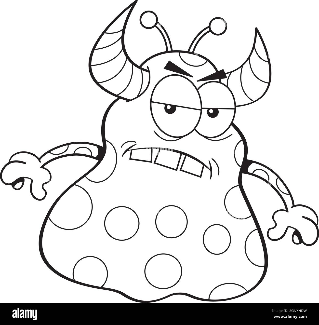 Illustrazione in bianco e nero di un mostro arrabbiato. Illustrazione Vettoriale