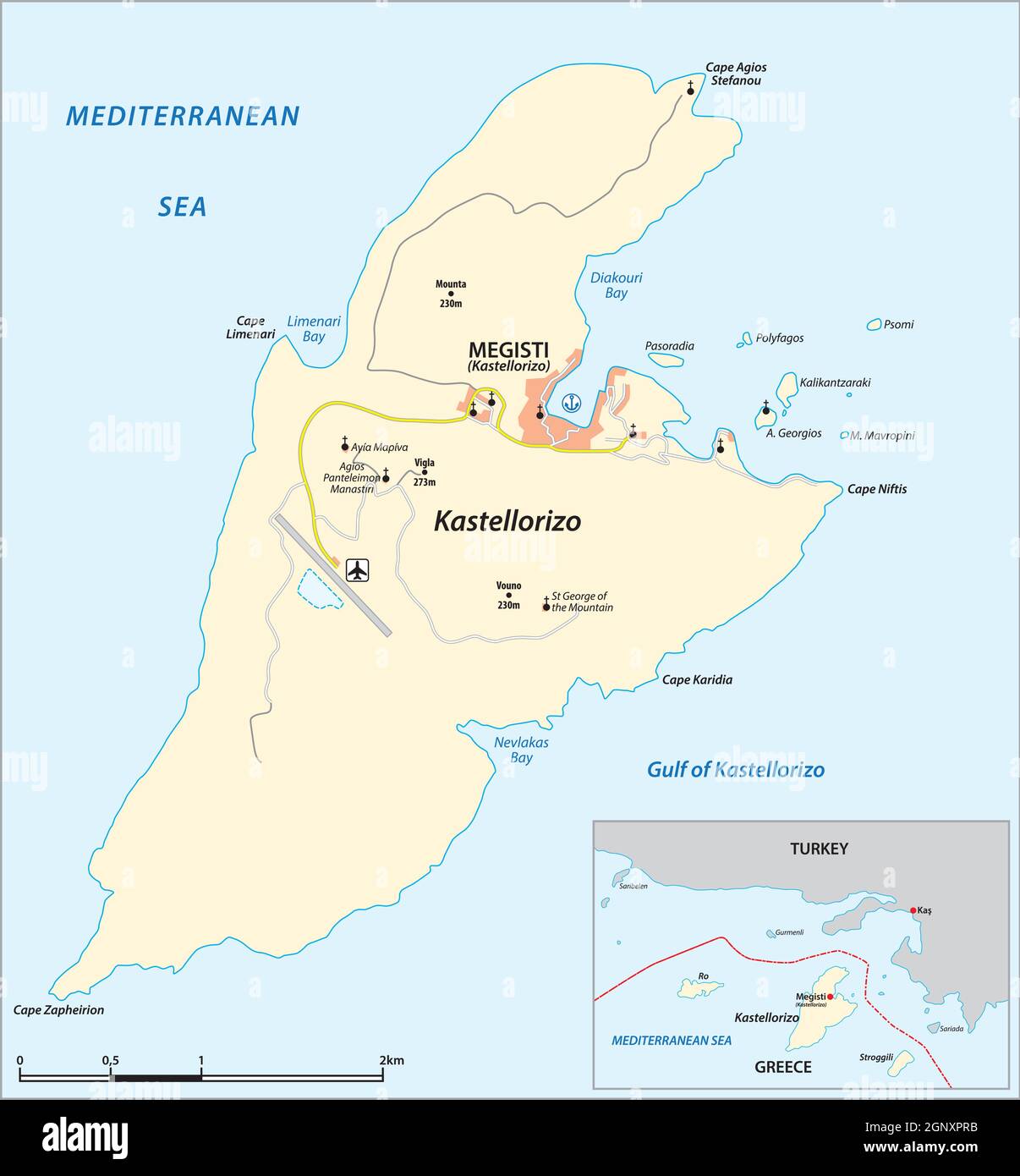 Mappa vettoriale dell'isola mediterranea greca di Kastellorizo Illustrazione Vettoriale