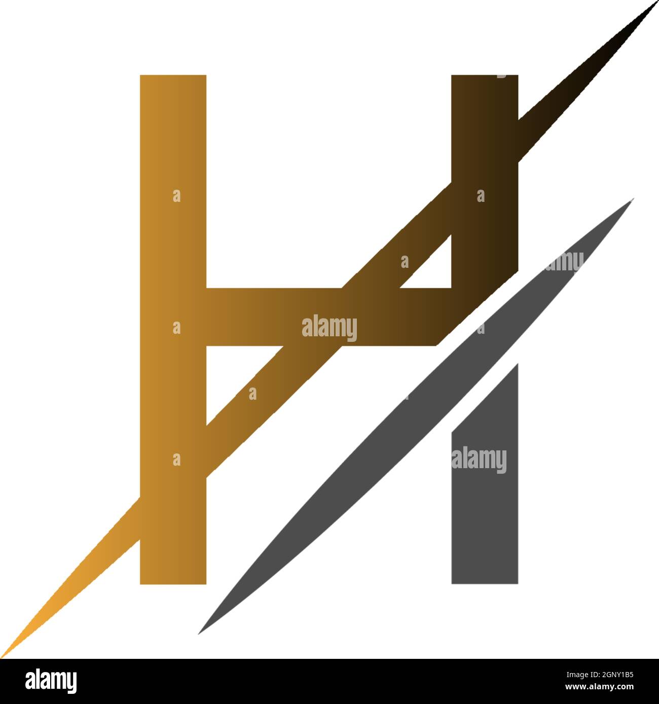 Logo H Letter Slash, lettera concettuale H + illustrazione della barra delle icone Illustrazione Vettoriale