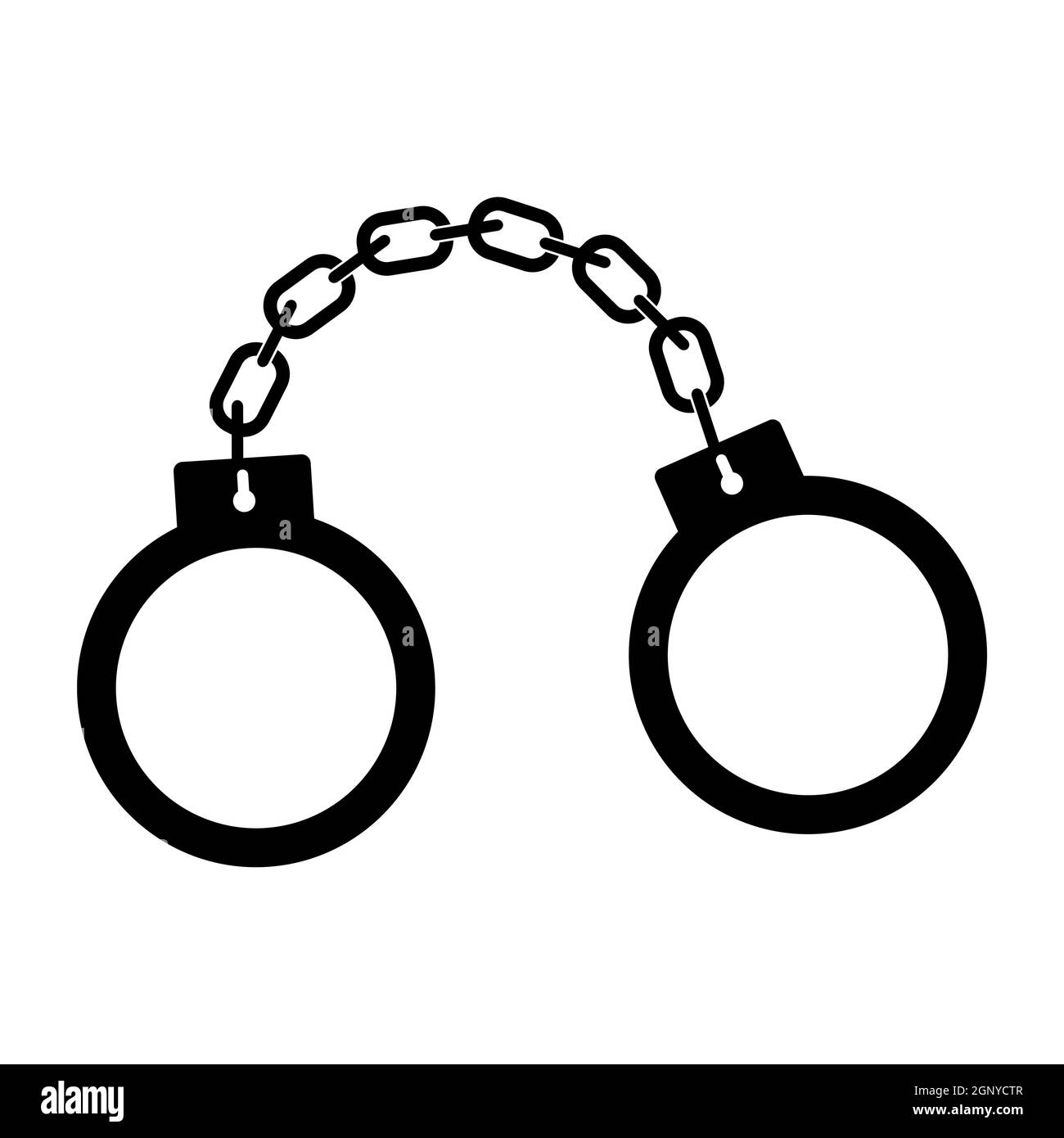 Icona della silhouette dei bracciali. Simbolo di arresto semplice. Forma nera vettoriale isolata su sfondo bianco. Disegno del pittogramma di punizione del crimine. Illustrazione Vettoriale