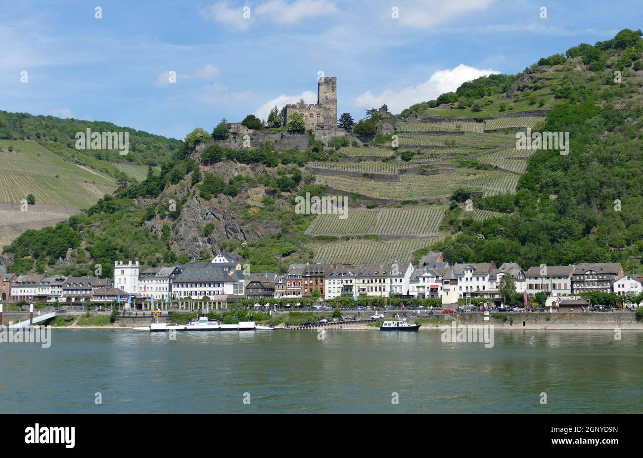 Castello di Gutenfels alla gola del Reno vicino a Kaub in Renania-Palatinato, Germania Foto Stock