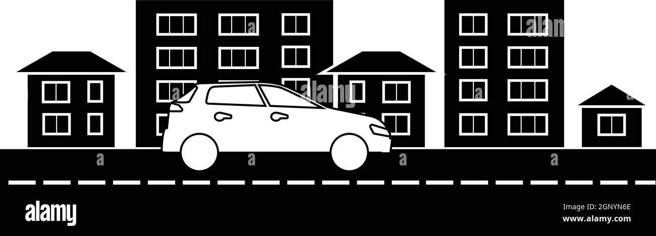 Taxi in piano nella città con i mezzi pubblici icona auto Illustrazione Vettoriale