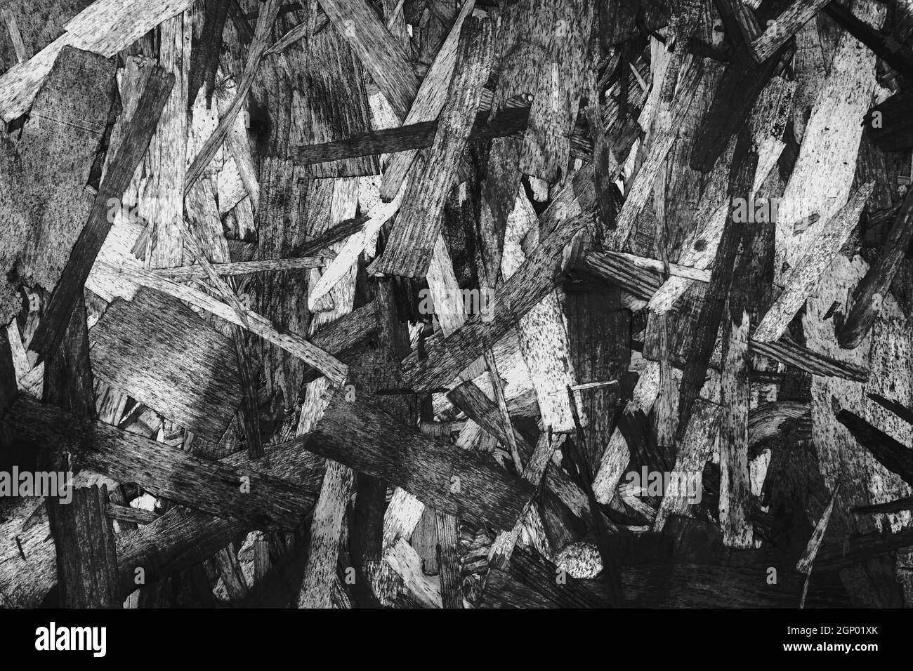 Grana truciolare in legno bianco e nero. Texture astratta moderna da utilizzare come sfondo o per i tuoi progetti con spazio per il testo. Foto Stock