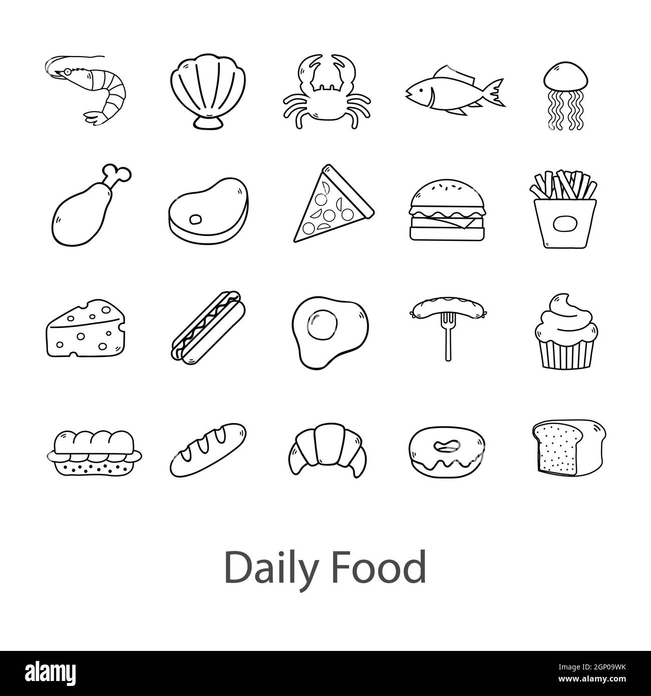 Cibo astratto su sfondo bianco - illustrazione vettoriale Foto Stock