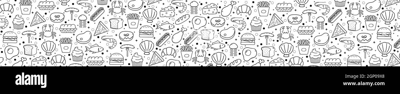 Astratto sfondo bianco con elementi di cibo utile - Vector illustrazione Foto Stock