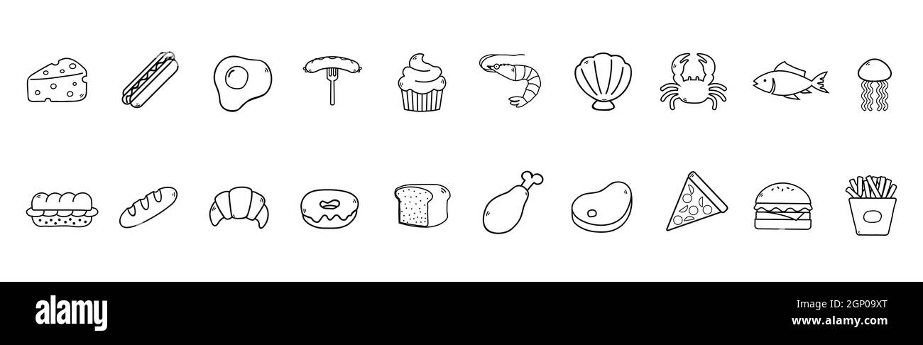 Cibo astratto su sfondo bianco - illustrazione vettoriale Foto Stock