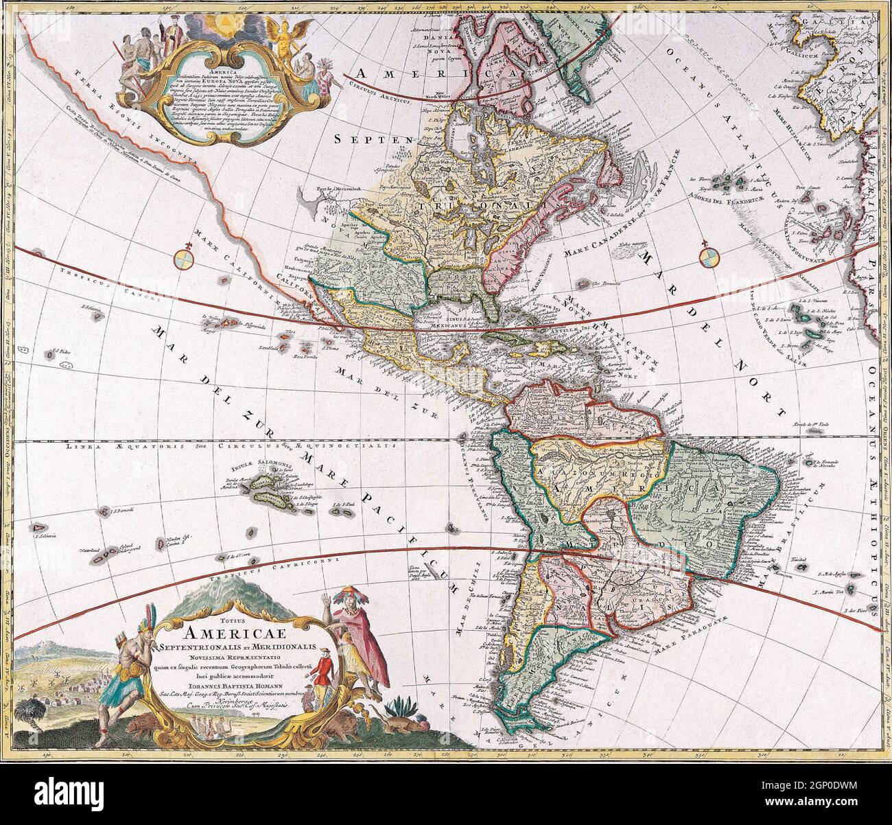 Antiche carte d'epoca del mondo le Americhe gli eredi Homanns 17 18 Foto Stock