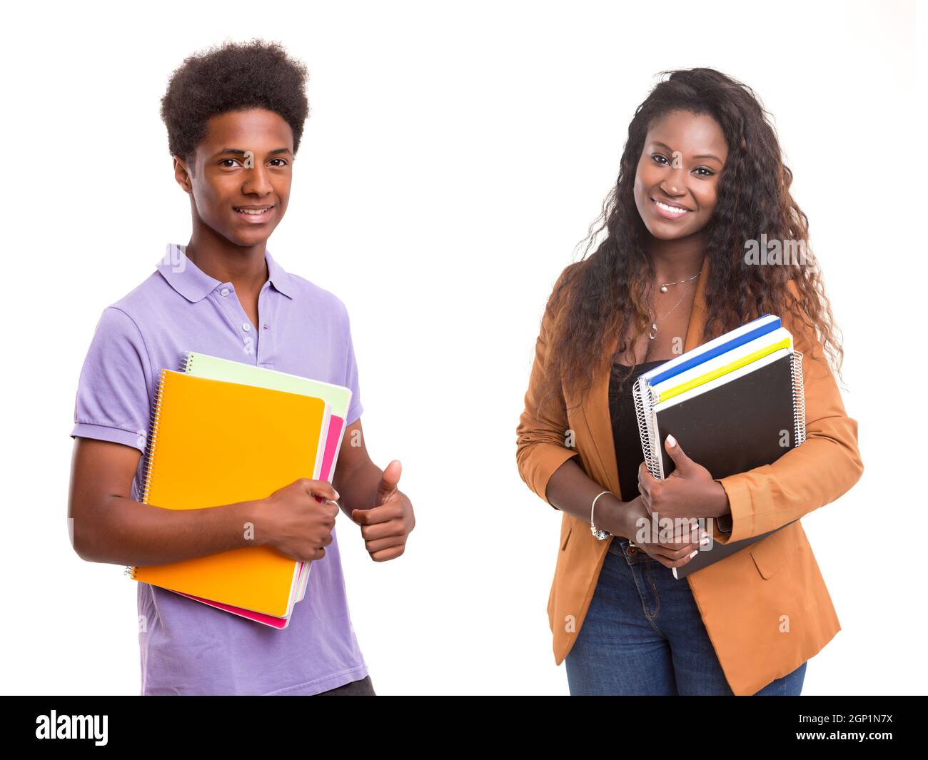 I giovani studenti africani in posa isolate su uno sfondo bianco Foto Stock