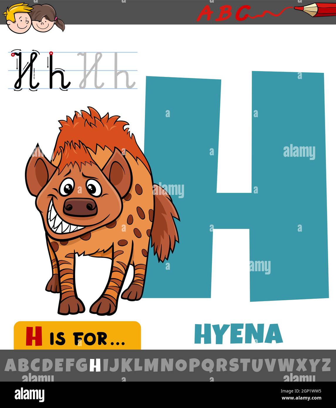 Lettera H dall'alfabeto con cartone animato iena animale Illustrazione Vettoriale