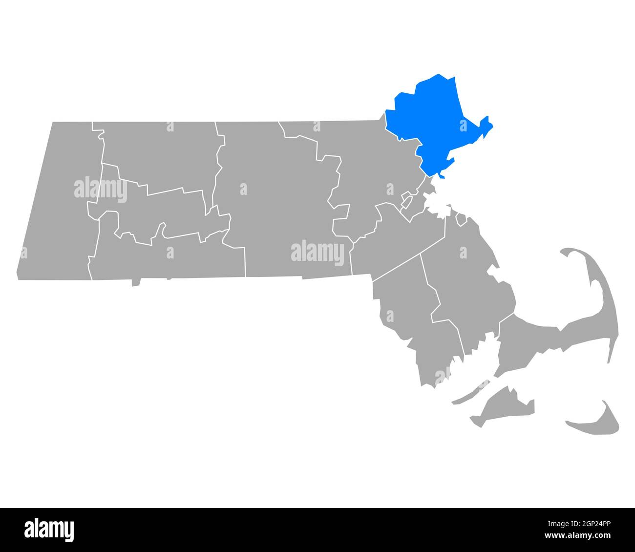 Essex sulla mappa di Massachusetts Foto Stock