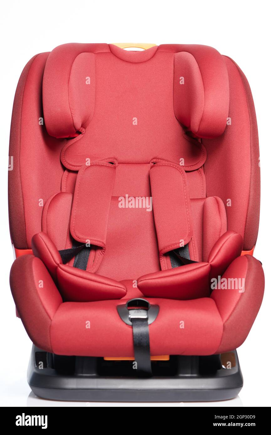 Sedia di sicurezza per bambini con fibbia cintura di sicurezza vista frontale isolata Foto Stock