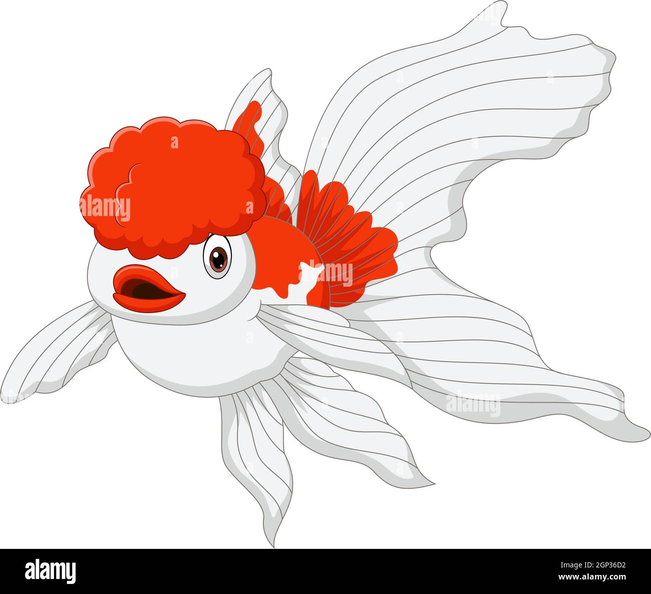 Cartoon oranda oranda pesce d'oro su sfondo bianco Illustrazione Vettoriale