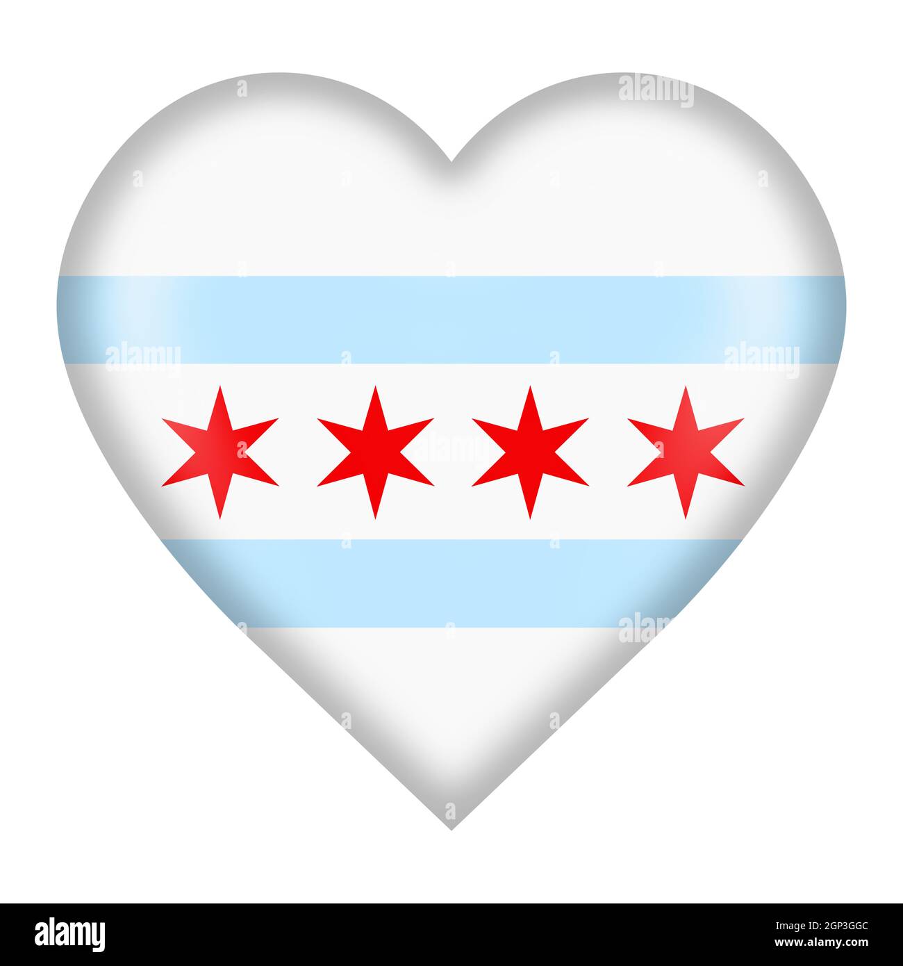 Un pulsante cuore della bandiera di Chicago isolato su bianco con tracciato di ritaglio Foto Stock