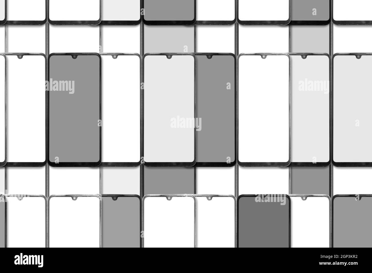 Molti smartphone con schermi vuoti Foto Stock