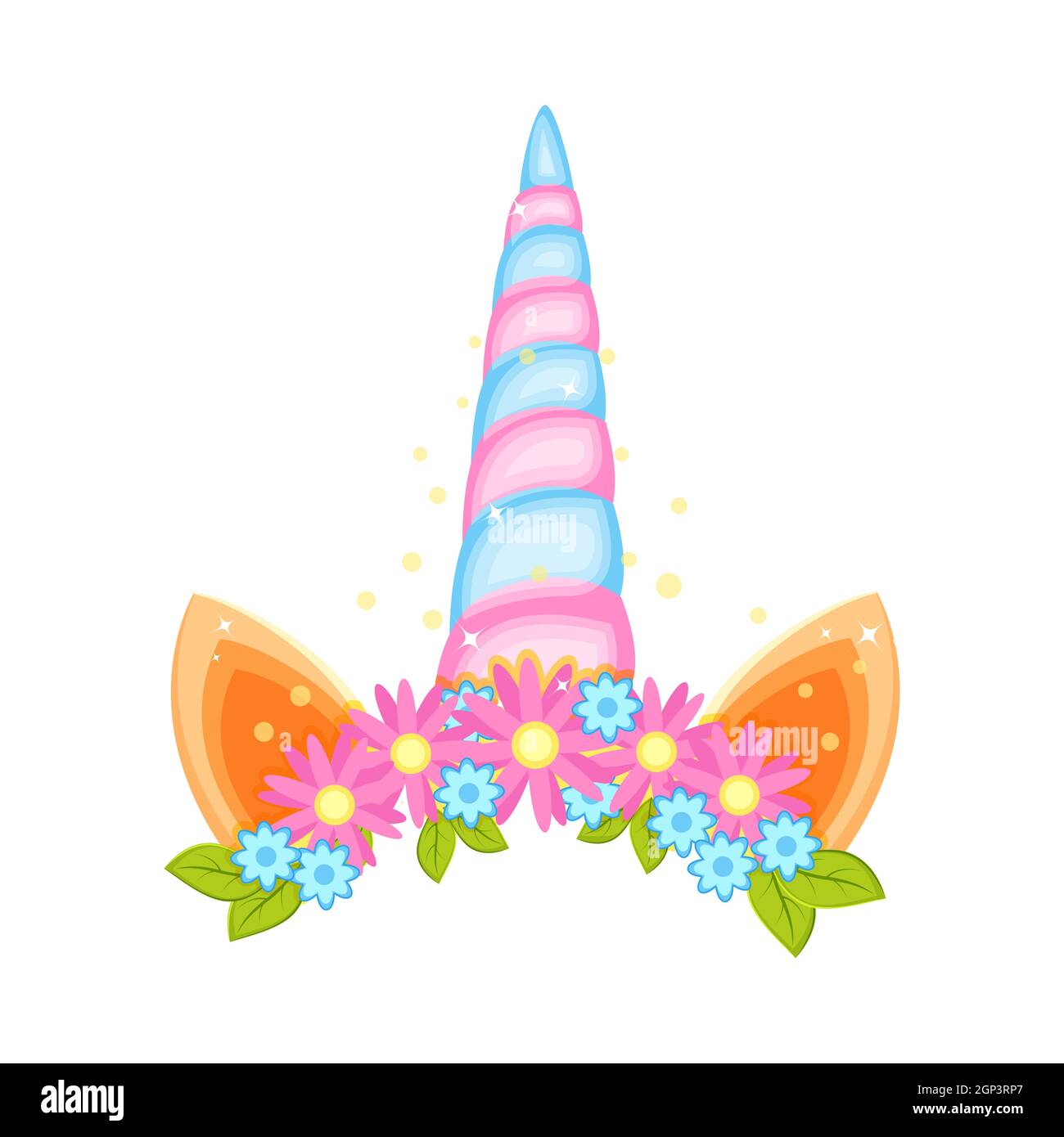 Tiara unicorno con fiori, orecchie e corno diversi. Illustrazione Vettoriale