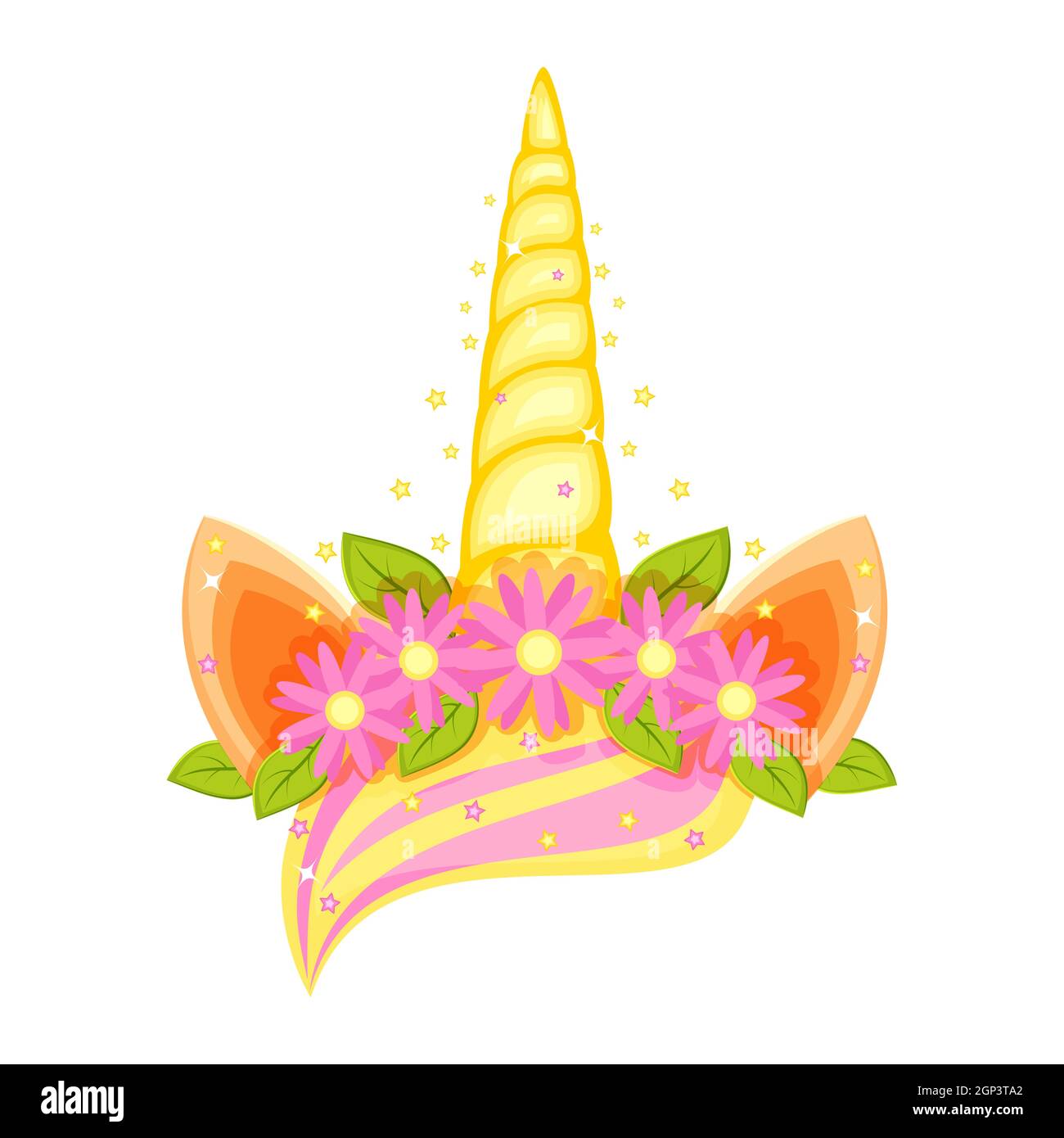 Tiara unicorno con fiori, orecchie e corno diversi. Illustrazione Vettoriale