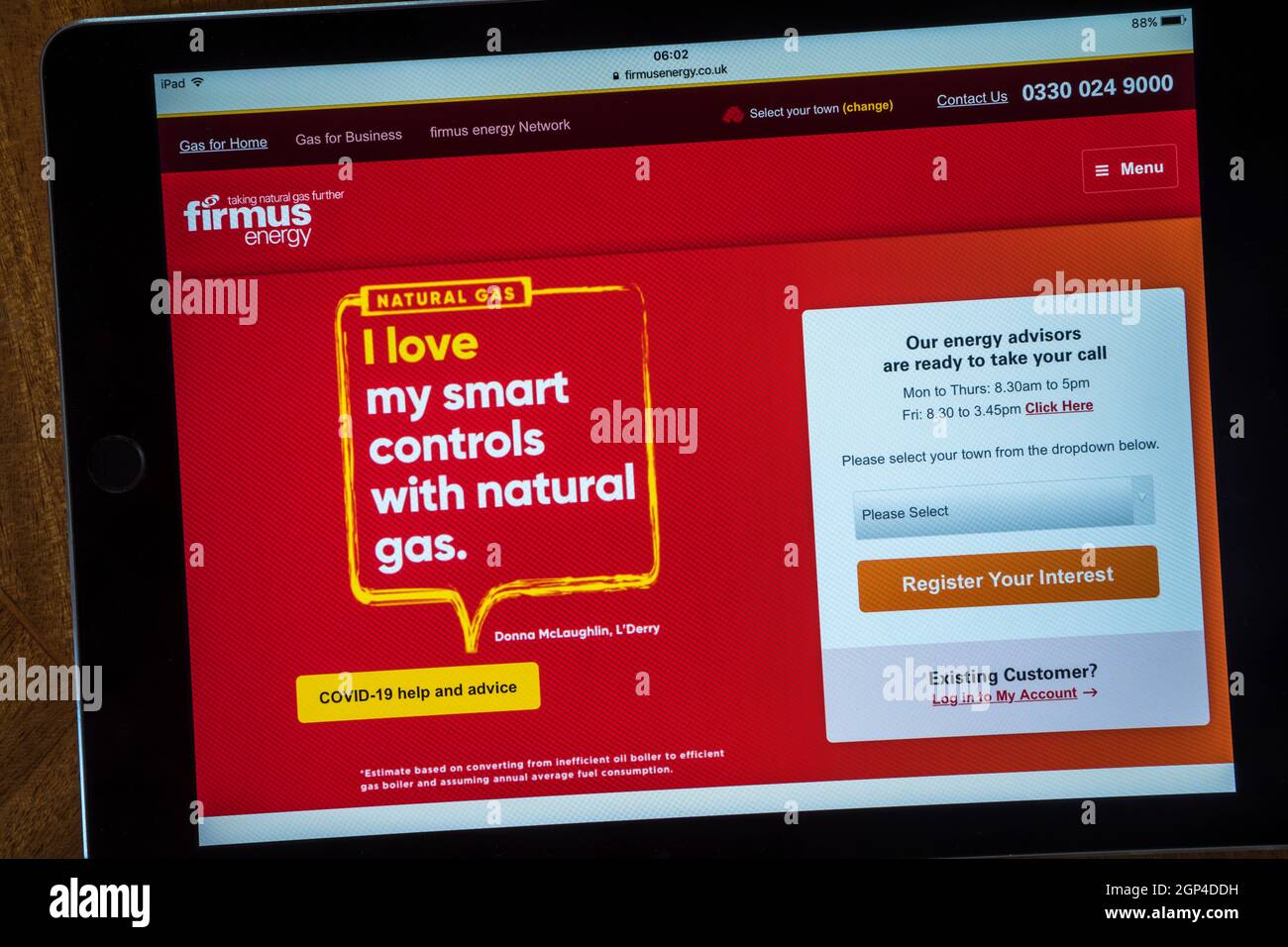 La homepage della società energetica dell'Irlanda del Nord Firmus Energy. Foto Stock