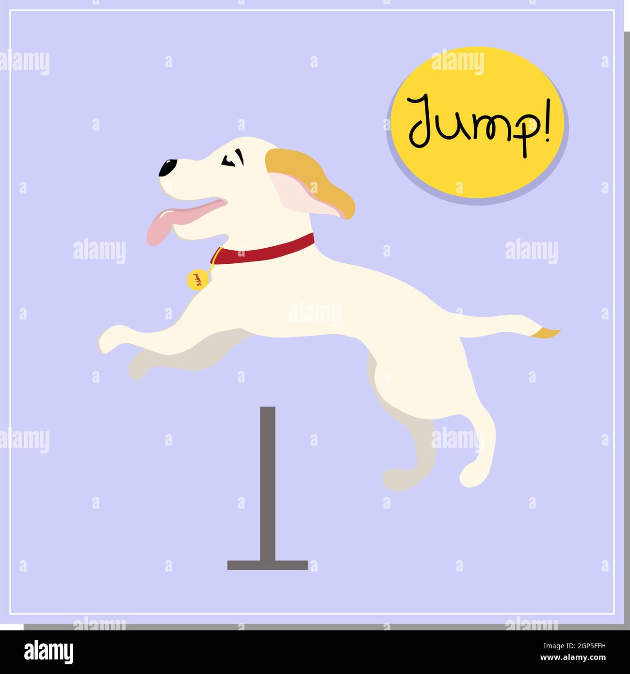 Addestramento DEL CANE, barriera di comando. Bello addestramento del cane, disegno grande per tutto lo scopo. I colleghi lavorano insieme. Bella illustrazione con addestramento a. Foto Stock