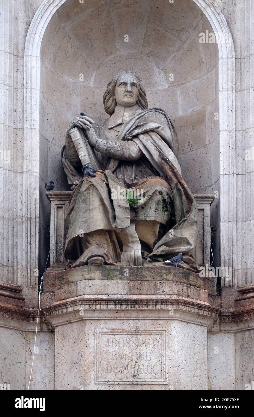 Bossuet da Jean Jacques Feuchere, Fontana dei sacri oratori, Place Saint Sulpice a Parigi, Francia Foto Stock