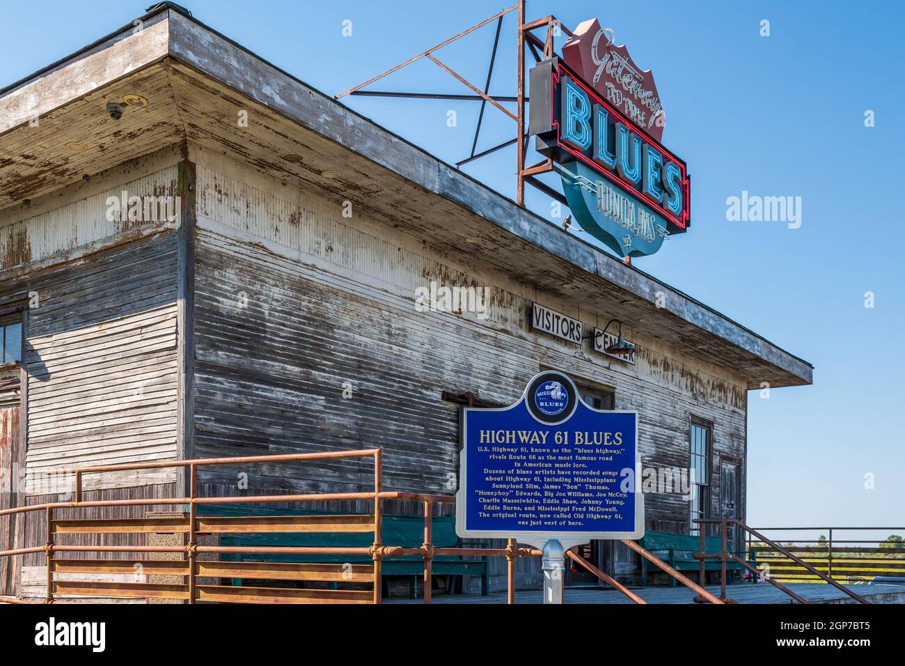 Autostrada 61 Blues, porta d'accesso al centro visitatori Blues di Tunica, Mississippi, USA. Foto Stock